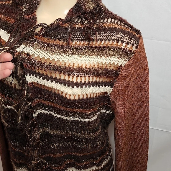 BKE Fringed Brown Sweater Open Cardigan Size Small - Picture 4 of 16
